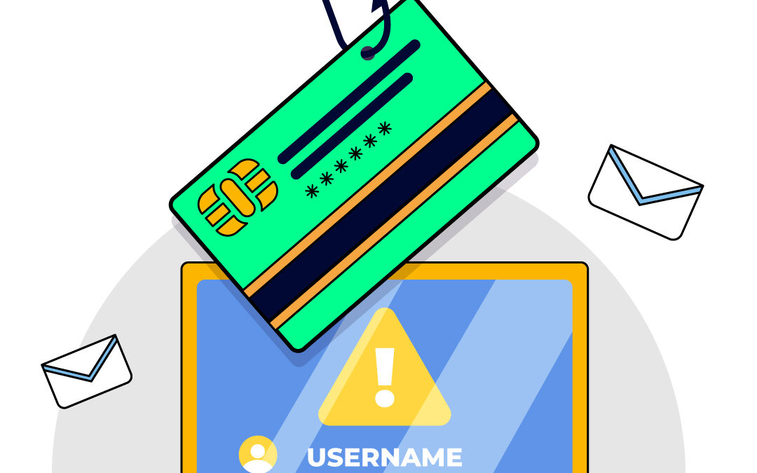 Illustration depicting methods to safeguard online identity, highlighting a credit card being phished.